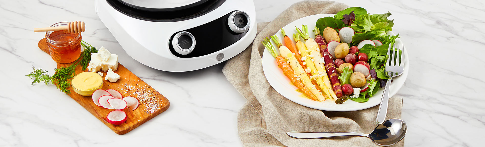 Steamed Baby Carrots &amp; Baby Potatoes with Feta and Vinaigrette